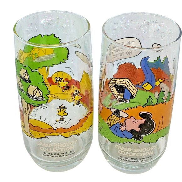 Two McDonalds ORIGINAL 1970S Peanuts Camp Snoopy Collection Glasses Charlie Brow - Picture 6 of 12